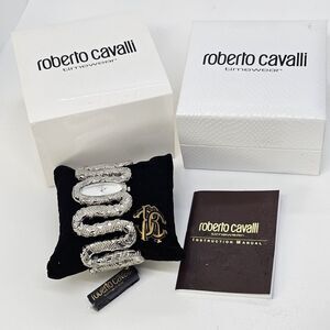 Roberto Cavalli Women 42MM Cleopatra Snake Watch Gray Stainless Steel Band Dial
